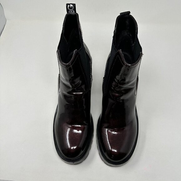 Guess Platform Ankle Boots Dark Red Patent Faux Leather 10M Chunky - Picture 3 of 13